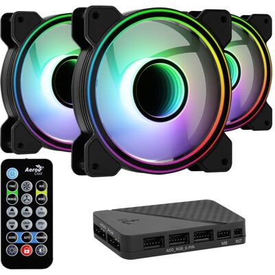 Aerocool Mirage 12 ARGB Pro Computergehäuse Kühlset 12 cm Schwarz (120 mm, 3x), PC Lüfter, Schwarz Aerocool Mirage 12 ARGB Pro Computergehäuse Kühlset 12 cm Schwarz (120 mm, 3x), PC Lüfter, Schwarz