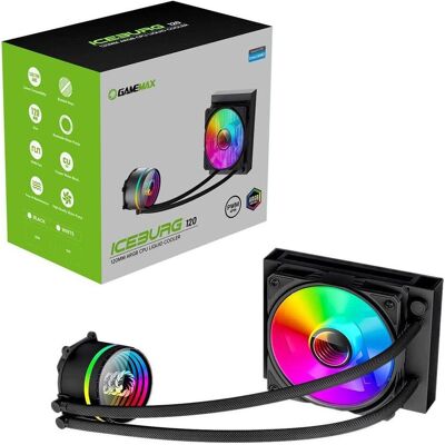GameMax Iceburg 120mm ARGB Liquid CPU Cooler, 12cm ARGB PWM Fan, Infinity Mirror RGB Rotatable Pump Head, Bl, CPU Wasserkühler, Schwarz GameMax Iceburg 120mm ARGB Liquid CPU Cooler, 12cm ARGB PWM Fan, Infinity Mirror RGB Rotatable Pump Head, Bl, CPU Wasserkühler, Schwarz