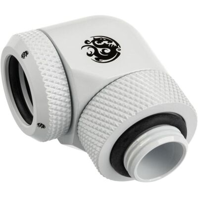 Bitspower Adapter 90 Grad G1/4 Zoll AG auf 14mm AD Hardtube - drehbar, Wasserkühlung Anschluss, Weiss Bitspower Adapter 90 Grad G1/4 Zoll AG auf 14mm AD Hardtube - drehbar, Wasserkühlung Anschluss, Weiss