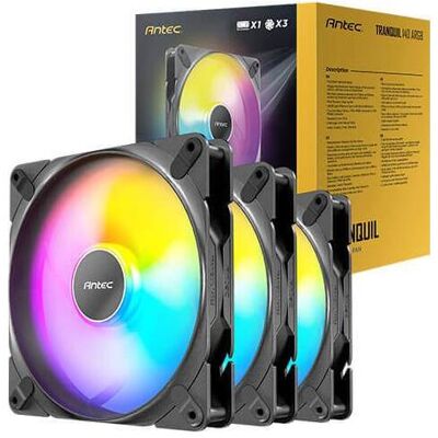 Antec Tranquil 140 ARGB, 140 mm x 25 mm Gehäuselüfter, ARGB PWM-Lüfter, 1500 U/min, 89,72 CFM, 1,82 (140 mm, 3x), PC Lüfter, Grau, Schwarz Antec Tranquil 140 ARGB, 140 mm x 25 mm Gehäuselüfter, ARGB PWM-Lüfter, 1500 U/min, 89,72 CFM, 1,82 (140 mm, 3x), PC Lüfter, Grau, Schwarz