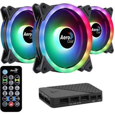 Aerocool DUO12PRO Kit 3xLüfter 12cm ARGB LED Dual Ring Antivibration 6 Pins Schwarz (120 mm, 3x), PC Lüfter, Schwarz Aerocool DUO12PRO Kit 3xLüfter 12cm ARGB LED Dual Ring Antivibration 6 Pins Schwarz (120 mm, 3x), PC Lüfter, Schwarz