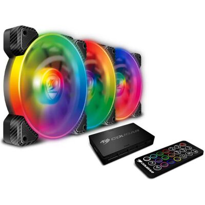 Cougar 3 pcs 120mm SPB PWM HDB RGB Fans backlight core box remote controller (120 mm, 3x), PC Lüfter, Rot, Grün, Mehrfarbig, Schwarz, Blau Cougar 3 pcs 120mm SPB PWM HDB RGB Fans backlight core box remote controller (120 mm, 3x), PC Lüfter, Rot, Grün, Mehrfarbig, Schwarz, Blau