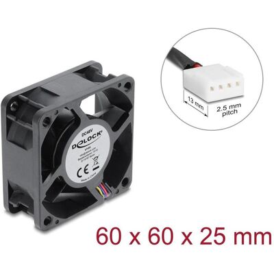Delock Axiallüfter 48 V DC, 60 x 60 x 25 mm mit 4 Pin PWM Lüfteranschluss schwarz (67450) (60 mm, 1x), PC Lüfter, Schwarz Delock Axiallüfter 48 V DC, 60 x 60 x 25 mm mit 4 Pin PWM Lüfteranschluss schwarz (67450) (60 mm, 1x), PC Lüfter, Schwarz
