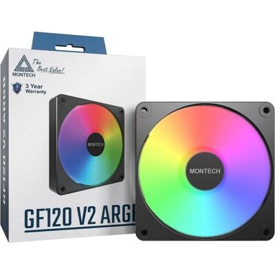 Montech CASE FAN 120MM/GF120 V2 ARGB PWM (B) (120 mm, 1x), PC Lüfter, Schwarz, Mehrfarbig Montech CASE FAN 120MM/GF120 V2 ARGB PWM (B) (120 mm, 1x), PC Lüfter, Schwarz, Mehrfarbig
