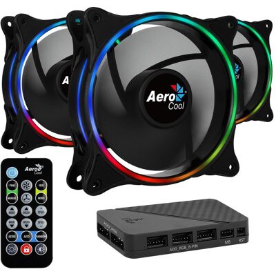Aerocool Eclipse 12 Pro ARGB Lüfter, 3er Pack, inkl. Controller (120 mm, 3x), PC Lüfter, Schwarz Aerocool Eclipse 12 Pro ARGB Lüfter, 3er Pack, inkl. Controller (120 mm, 3x), PC Lüfter, Schwarz