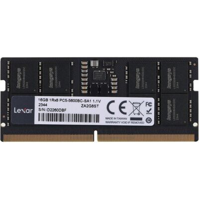 Lexar Pamięć do notebooka DDR5 SODIMM 16GB(1*16GB)/5600 CL46 (1 x 16GB, 5600 MHz, DDR5-RAM, SO-DIMM), RAM, Schwarz Lexar Pamięć do notebooka DDR5 SODIMM 16GB(1*16GB)/5600 CL46 (1 x 16GB, 5600 MHz, DDR5-RAM, SO-DIMM), RAM, Schwarz