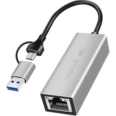 LogiLink USB-A/-C zu 2.5G Ethernet (USB-C 3.2 Gen 1), Netzwerk Adapter, Silber, Grau LogiLink USB-A/-C zu 2.5G Ethernet (USB-C 3.2 Gen 1), Netzwerk Adapter, Silber, Grau