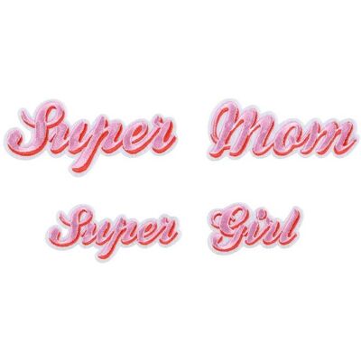 Partydeco Iron on patches Supermom, mix, 14x3.5-19.5x5 cm (1 pkt / 2 pc.) (2 Stk.) Partydeco Iron on patches Supermom, mix, 14x3.5-19.5x5 cm (1 pkt / 2 pc.) (2 Stk.)