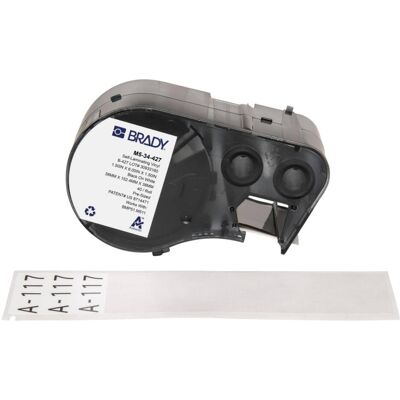 Brady, Etikettenrolle, M5-34-427, selbstlaminierendes Vinyl, Schwarz auf weiss/Transparent, 38.10 x 38.10(152.40) mm (38.10 mm) Brady, Etikettenrolle, M5-34-427, selbstlaminierendes Vinyl, Schwarz auf weiss/Transparent, 38.10 x 38.10(152.40) mm (38.10 mm)