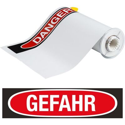 Brady, Etikettenrolle, B85-254x356-7569-GEFAHR, vorgedruckte Vinyl-Etiketten, Rot & Schwarz auf weiss, glänzend, 254 (254 mm) Brady, Etikettenrolle, B85-254x356-7569-GEFAHR, vorgedruckte Vinyl-Etiketten, Rot & Schwarz auf weiss, glänzend, 254 (254 mm)