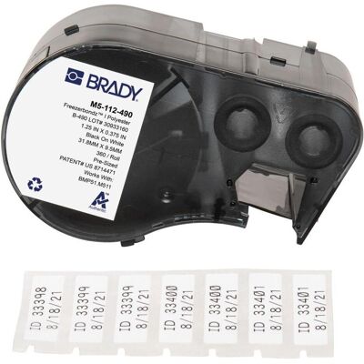 Brady, Etikettenrolle, M5-112-490, FreezerBondz(TM), Polyester, Schwarz auf weiss, 31.75 x 9.53 mm, permanent (360 E Brady, Etikettenrolle, M5-112-490, FreezerBondz(TM), Polyester, Schwarz auf weiss, 31.75 x 9.53 mm, permanent (360 E