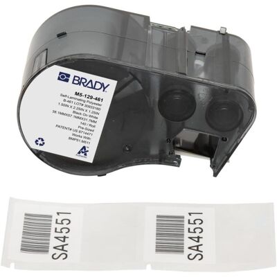 Brady, Etikettenrolle, M5-129-461, Polyester, Schwarz auf weiss/Transparent, 38.10 x 31.75(57.15) mm, selbstlaminier Brady, Etikettenrolle, M5-129-461, Polyester, Schwarz auf weiss/Transparent, 38.10 x 31.75(57.15) mm, selbstlaminier