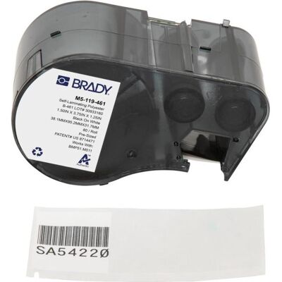 Brady, Etikettenrolle, M5-119-461, Polyester, Schwarz auf weiss/Transparent, 38.10 x 31.75(95.25) mm, selbstlaminier Brady, Etikettenrolle, M5-119-461, Polyester, Schwarz auf weiss/Transparent, 38.10 x 31.75(95.25) mm, selbstlaminier