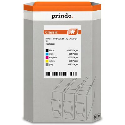 Prindo, Druckerpatrone, Classic XL Multipack Noir(e) / Cyan / Magenta / Jaune / Gris (PRSCCLI551XL MCVP 01) (BK, C, GY, M, Y) Prindo, Druckerpatrone, Classic XL Multipack Noir(e) / Cyan / Magenta / Jaune / Gris (PRSCCLI551XL MCVP 01) (BK, C, GY, M, Y)