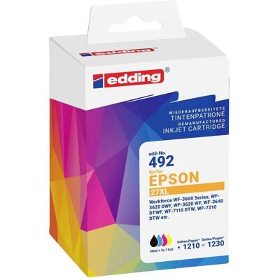 Edding, Druckerpatrone, EDD-492 schwarz, cyan, magenta, gelb Druckerpatronen kompatibel zu EPSON 27XL / T2711XL/12XL (BK, C, M, Y) Edding, Druckerpatrone, EDD-492 schwarz, cyan, magenta, gelb Druckerpatronen kompatibel zu EPSON 27XL / T2711XL/12XL (BK, C, M, Y)