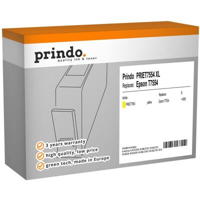 Prindo, Druckerpatrone, kompatibel mit Epson T7554 (Y) Prindo, Druckerpatrone, kompatibel mit Epson T7554 (Y)