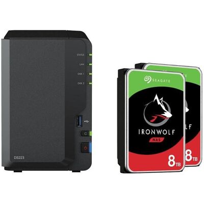 Synology DiskStation DS223 2 Einschübe NAS-Server Leergehäuse +16TB (2x8TB) Seagate Ironwolf SATA 3. (2 x 8 TB, Seagate Ironwolf), NAS, Schwarz Synology DiskStation DS223 2 Einschübe NAS-Server Leergehäuse +16TB (2x8TB) Seagate Ironwolf SATA 3. (2 x 8 TB, Seagate Ironwolf), NAS, Schwarz