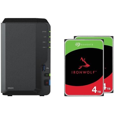 Synology DiskStation DS223 2 Einschübe NAS-Server Leergehäuse + 8TB (2x 4TB) Seagate Ironwolf SATA 3 (2 x 4 TB), NAS, Schwarz Synology DiskStation DS223 2 Einschübe NAS-Server Leergehäuse + 8TB (2x 4TB) Seagate Ironwolf SATA 3 (2 x 4 TB), NAS, Schwarz