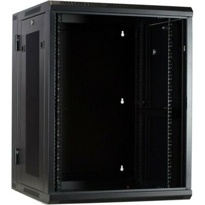 Dsit wandkast (kantelbaar) met glazen deur en geperforeerde zijwanden 600x600x770mm (15 HE, 19 Zoll Rack), Serverschrank, Schwarz Dsit wandkast (kantelbaar) met glazen deur en geperforeerde zijwanden 600x600x770mm (15 HE, 19 Zoll Rack), Serverschrank, Schwarz