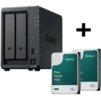 Synology Disk Station DS725+ NAS-Server + Plus 3.5"" SATA 6Gb/s Festplatte 24 TB (2 x 12TB) (2 x 12 TB), NAS, Schwarz Synology Disk Station DS725+ NAS-Server + Plus 3.5"" SATA 6Gb/s Festplatte 24 TB (2 x 12TB) (2 x 12 TB), NAS, Schwarz