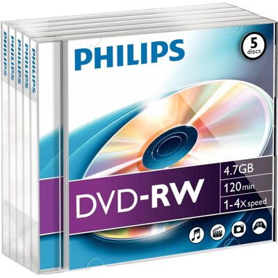 Philips 1x5 DVD-RW 4,7GB 4x JC (5x), Optischer Datenträger Philips 1x5 DVD-RW 4,7GB 4x JC (5x), Optischer Datenträger