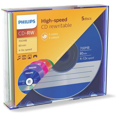 Philips 1x5 CD-RW 80Min 700MB 4-12x SL Colour (5x), Optischer Datenträger Philips 1x5 CD-RW 80Min 700MB 4-12x SL Colour (5x), Optischer Datenträger