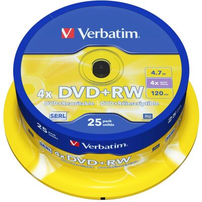 Verbatim DVD+RW, 4x, 4.7GB, 25er Spindel (25x), Optischer Datenträger Verbatim DVD+RW, 4x, 4.7GB, 25er Spindel (25x), Optischer Datenträger