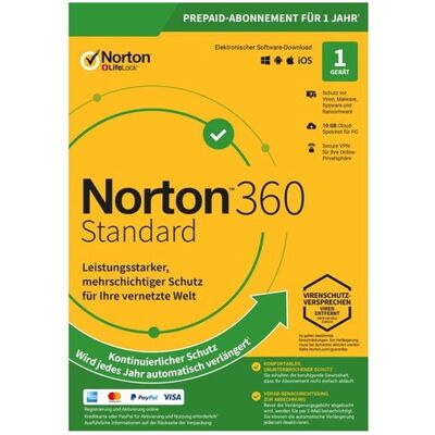 Symantec Norton 360 STANDARD 10GB GE 1 USER 1 DEVICE 12 Months GENERIC MM für Android & Windows & Mac OS Symantec Norton 360 STANDARD 10GB GE 1 USER 1 DEVICE 12 Months GENERIC MM für Android & Windows & Mac OS