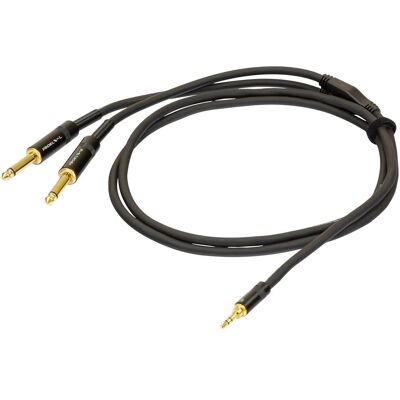 Proel 3,5 mm Stereo-Stecker auf 2 x 6,3 mm Mono-Stecker, 3 m, schwarz (3 m), Audiokabel Proel 3,5 mm Stereo-Stecker auf 2 x 6,3 mm Mono-Stecker, 3 m, schwarz (3 m), Audiokabel