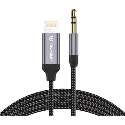 Techsuit - Premium Cable Adapter SoundShell (AC10) - iOS to 3.5mm Jack, 16bit/48Khz, 1.5m - Gray (1.50 m, AUX Kabel), Audiokabel Techsuit - Premium Cable Adapter SoundShell (AC10) - iOS to 3.5mm Jack, 16bit/48Khz, 1.5m - Gray (1.50 m, AUX Kabel), Audiokabel