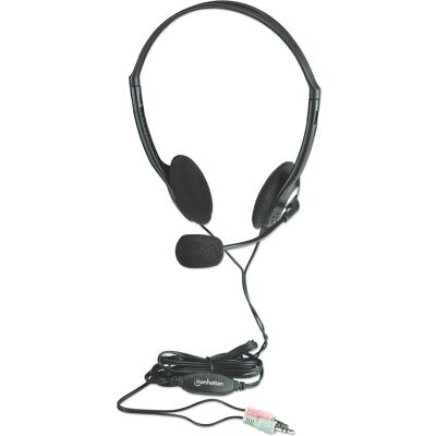Manhattan Stereo Headset (Kabelgebunden), Office Headset, Schwarz, Silber Manhattan Stereo Headset (Kabelgebunden), Office Headset, Schwarz, Silber