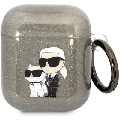 Karl Lagerfeld Airpods Hülle - Schwarz/Schwarz Glitzer - Schutz vor Kratzern - Modisch Karl Lagerfeld Airpods Hülle - Schwarz/Schwarz Glitzer - Schutz vor Kratzern - Modisch
