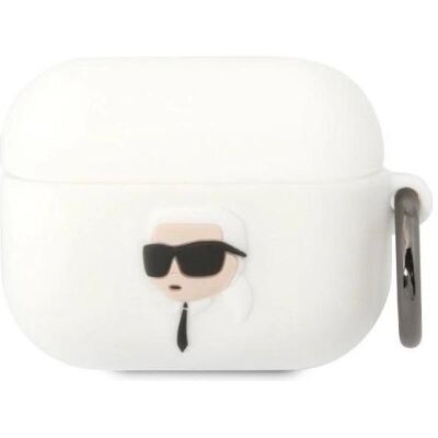Karl Lagerfeld Weiße Silikon Airpods Pro Hülle mit Ring - 3D Logo Karl Lagerfeld Weiße Silikon Airpods Pro Hülle mit Ring - 3D Logo