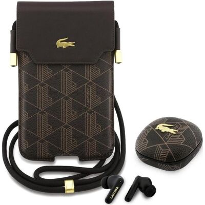 Lacoste Set TWS Earbuds + Bag Universal Sleeve Crossbody XL The Blend Metal Logo brown (ANC, 6 h, Kabellos), Kopfhörer, Braun Lacoste Set TWS Earbuds + Bag Universal Sleeve Crossbody XL The Blend Metal Logo brown (ANC, 6 h, Kabellos), Kopfhörer, Braun