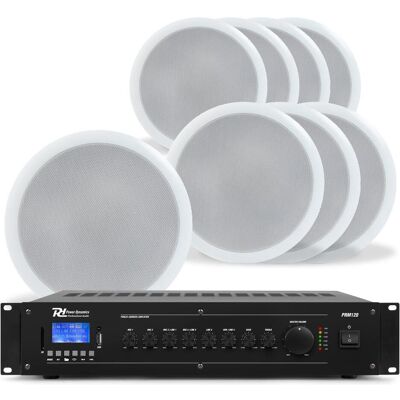 Power Dynamics 100V Deckenlautsprecher Set - 8 weisse Lautsprecher und Verstärker - mit Bluetooth - 1 (Passiv), PA Lautsprecher, Weiss Power Dynamics 100V Deckenlautsprecher Set - 8 weisse Lautsprecher und Verstärker - mit Bluetooth - 1 (Passiv), PA Lautsprecher, Weiss