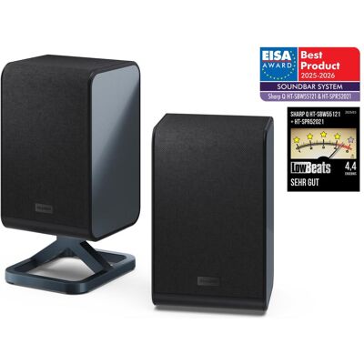 Sharp Speakers HT-SPR52021(BK) Q Soundbar 2.0.2 Wireless Rear Surround Speakers, Black (200 W, 2.0.2 Kanal), Soundbar, Silber, Schwarz Sharp Speakers HT-SPR52021(BK) Q Soundbar 2.0.2 Wireless Rear Surround Speakers, Black (200 W, 2.0.2 Kanal), Soundbar, Silber, Schwarz