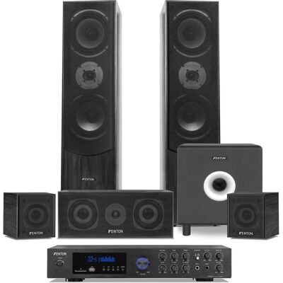 Home Cinema set van Fenton met Bluetooth, 5 speakers (zwart), een 10 actieve subwoofer en (Set, 245 W), HiFi + Heimkino Lautsprecher, Schwarz Home Cinema set van Fenton met Bluetooth, 5 speakers (zwart), een 10 actieve subwoofer en (Set, 245 W), HiFi + Heimkino Lautsprecher, Schwarz