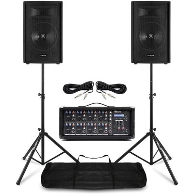 Vonyx PA system - Complete geluidsinstallatie met PA speakers, 8 kanaals mixer en (Passiv), PA Lautsprecher, Schwarz Vonyx PA system - Complete geluidsinstallatie met PA speakers, 8 kanaals mixer en (Passiv), PA Lautsprecher, Schwarz