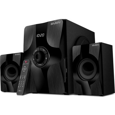 Sven 2.1 speakers MS-315, black, Bluetooth, FM, USB,, RC unit, power output + (RMS), PC Lautsprecher, Schwarz Sven 2.1 speakers MS-315, black, Bluetooth, FM, USB,, RC unit, power output + (RMS), PC Lautsprecher, Schwarz