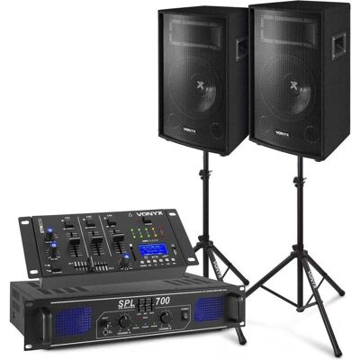 Complete Komplette DJ Bluetooth Sound Installation 700W mit Standards (Aktiv), PA Lautsprecher, Schwarz Complete Komplette DJ Bluetooth Sound Installation 700W mit Standards (Aktiv), PA Lautsprecher, Schwarz
