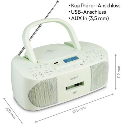 Medion MED MD400003 LIFE DRX-1 grün Radiorekorder mit CD-Spieler und Kassettendeck (DAB+, FM, PLL, Bluetooth), Radio, Grün Medion MED MD400003 LIFE DRX-1 grün Radiorekorder mit CD-Spieler und Kassettendeck (DAB+, FM, PLL, Bluetooth), Radio, Grün