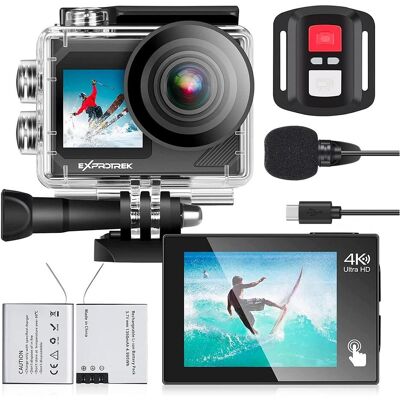 Exprotrek Action-Kamera 4K Ultra HD Wasserdichte Kamera WiFi Weitwinkel Fernbedienung (WLAN), Action Cam, Schwarz Exprotrek Action-Kamera 4K Ultra HD Wasserdichte Kamera WiFi Weitwinkel Fernbedienung (WLAN), Action Cam, Schwarz