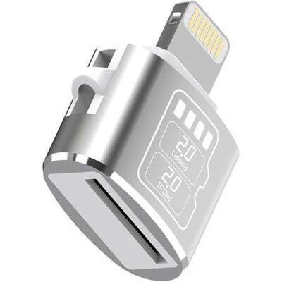 PowerGuard Tinyplug Lightning MicroSD Foto Video File Transfer Adapter, Speicherkartenlesegerät, Weiss, Silber PowerGuard Tinyplug Lightning MicroSD Foto Video File Transfer Adapter, Speicherkartenlesegerät, Weiss, Silber