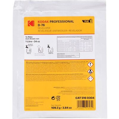 Kodak film developer D-76 1L (powder), Analogfilmentwicklung, Schwarz Kodak film developer D-76 1L (powder), Analogfilmentwicklung, Schwarz