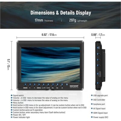 Neewer F100N (7", HD), Video Monitor, Schwarz Neewer F100N (7", HD), Video Monitor, Schwarz