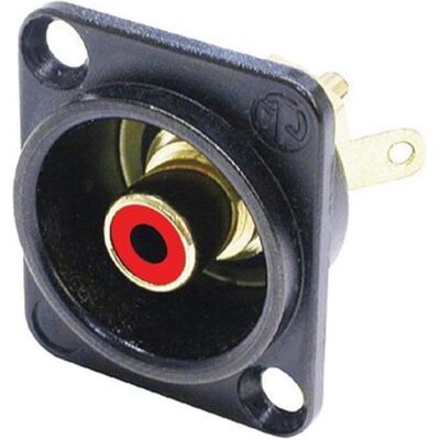 Neutrik - Cinch (Rca) Buchse Im Schwarz-Verchromtem D-Gehäuse Mit Roter Isolierscheibe, Audio Stecker, Schwarz, Gold, Rot Neutrik - Cinch (Rca) Buchse Im Schwarz-Verchromtem D-Gehäuse Mit Roter Isolierscheibe, Audio Stecker, Schwarz, Gold, Rot