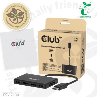 Club 3D CSV-7400 DisplayPort™ Quad Monitor Hub MST 4x 4K30Hz (DisplayPort, DisplayPort), Video Adapter, Schwarz Club 3D CSV-7400 DisplayPort™ Quad Monitor Hub MST 4x 4K30Hz (DisplayPort, DisplayPort), Video Adapter, Schwarz