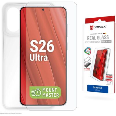Displex Real Glass, 2D Panzerglas + Handyhülle, MountMaster (1 Stk., Samsung Galaxy S26 Ultra), Smartphone Schutzfolie, Transparent Displex Real Glass, 2D Panzerglas + Handyhülle, MountMaster (1 Stk., Samsung Galaxy S26 Ultra), Smartphone Schutzfolie, Transparent