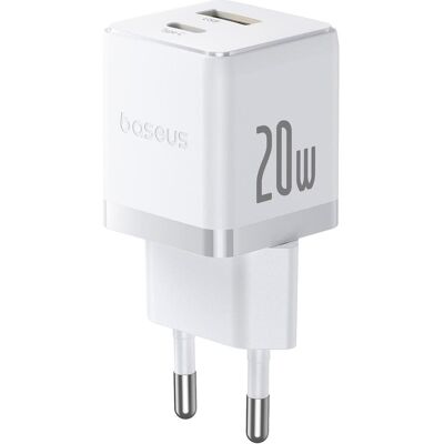 Baseus - Wall Charger Palm (CCZC20UE) - 2in1 Fast Charger, USB, Type-C, 20W, 5V/3A - Moon White (20 W, 2 Ports), USB Ladegerät, Weiss Baseus - Wall Charger Palm (CCZC20UE) - 2in1 Fast Charger, USB, Type-C, 20W, 5V/3A - Moon White (20 W, 2 Ports), USB Ladegerät, Weiss