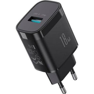 Joyroom JR-TF4 18W Charger (EU) + A9 A to C 3A 1m - Black (18 W, 1 Port), USB Ladegerät, Schwarz Joyroom JR-TF4 18W Charger (EU) + A9 A to C 3A 1m - Black (18 W, 1 Port), USB Ladegerät, Schwarz